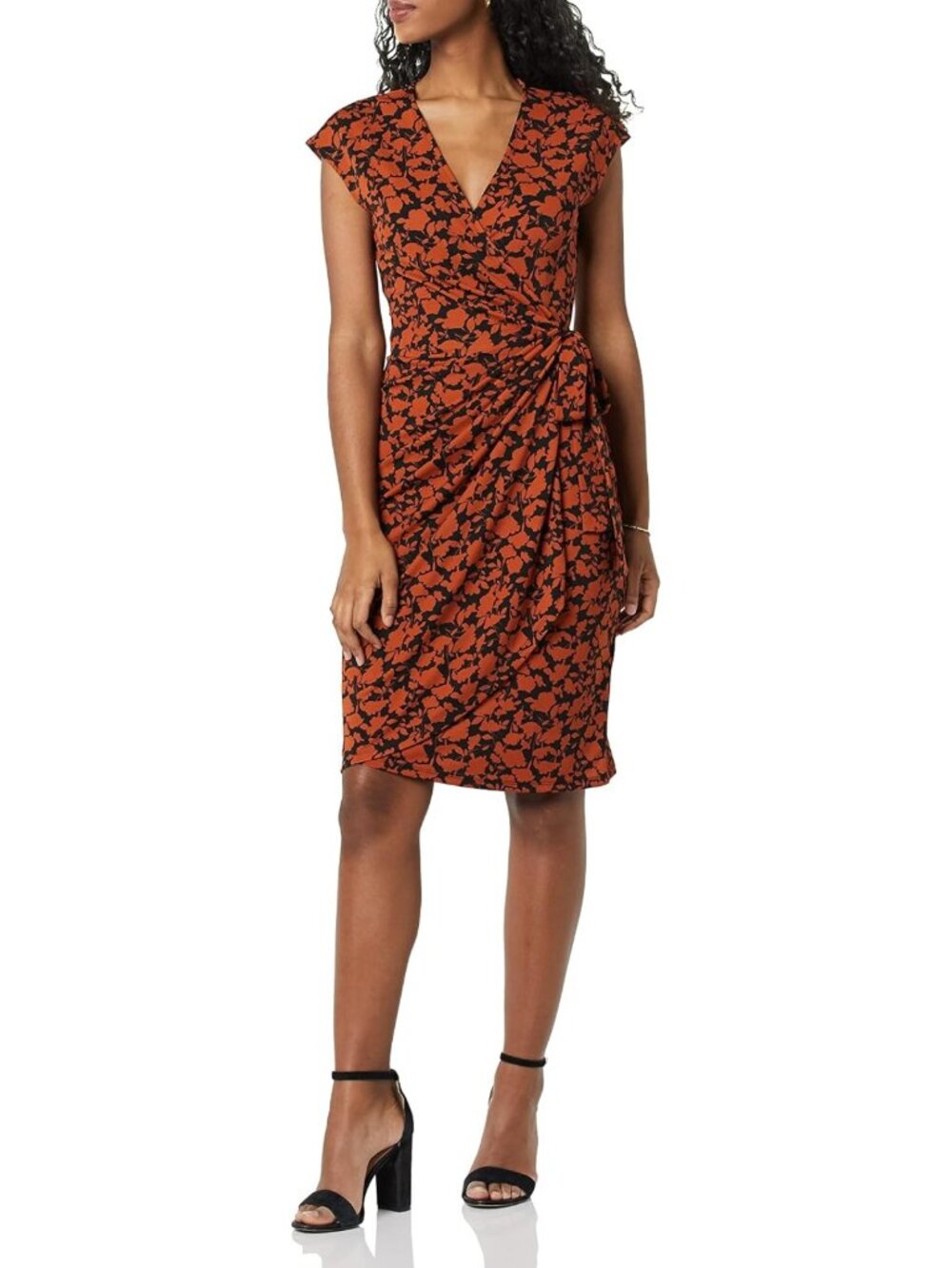 Classic Cap Sleeve Wrap Dress, V Neck, Pleated Waist - Perfect for Every